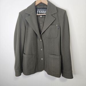 VTG Gianfranco Ferre Italy Army Green Wool Jacket Women's Sz M Quiet Luxury
